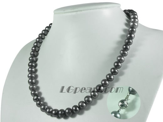 8-9mm black potato freshwater pearl necklace