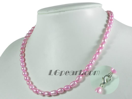 5-6mm peach color rice freshwater pearl necklace