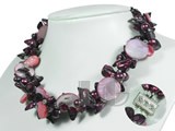 three strands wine red blister freshwater pearl twisted necklace