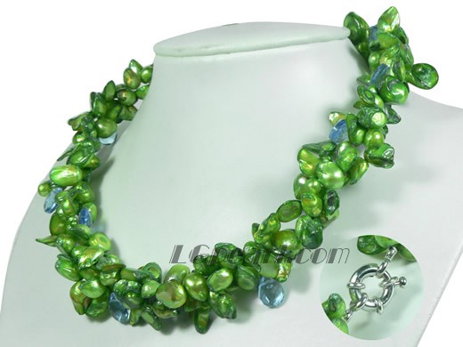 three rows twisted green blister freshwater pearl necklace