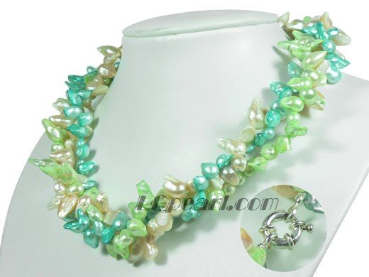 three strands multicolor blister freshwater pearl twisted necklace
