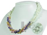 three strands multicolor 6-7mm top-drilled pearl twisted necklace