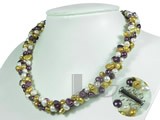 three strands multi color nugget freshwater pearl twisted necklace