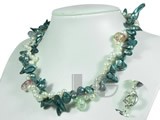 double rows teal blister and white pearl twisted necklace
