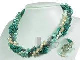three rows multicolor top drilled pearl twisted necklace