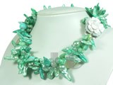 bright three strands 8*12mm green blister pearl twisted necklace