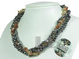 four strands agate and black nugget pearl twisted necklace