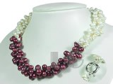 three twisted strands white and wine red pearl necklace