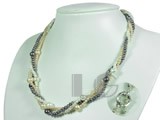 elegant three strands multicolor potato pearl twisted necklace