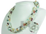 three rows dye multicolor top drilled pearl twisted necklace