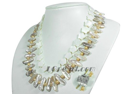 two strands shell and biwa freshwater pearl pearl necklace