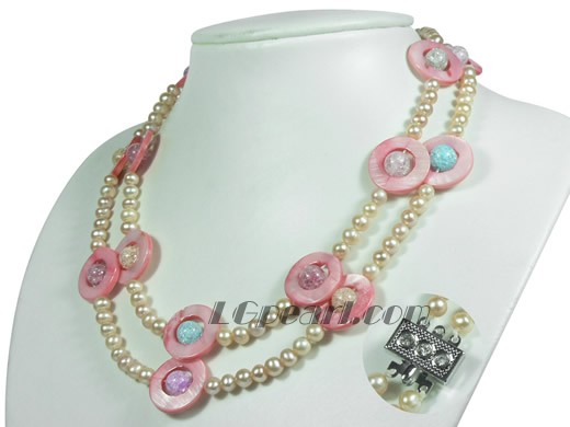 double rows 6-7mm pink potato freshwater pearl jewelry necklace