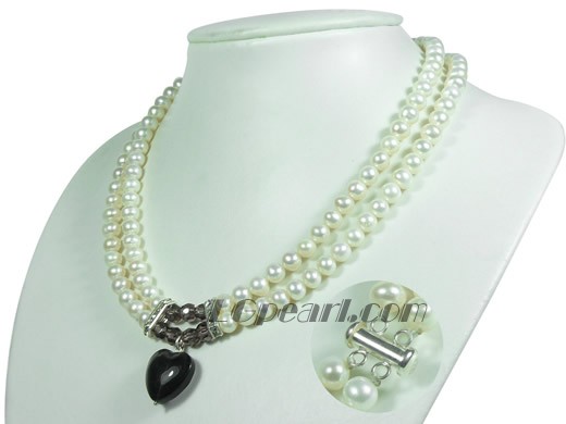 two-strand 7-8mm white potato freshwater pearl necklace