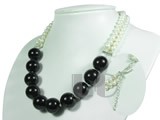 fashion black agate and white potato freshwater pearl necklace