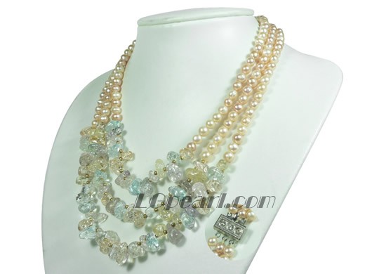 three rows 6-7mm pink potato freshwater pearl necklace