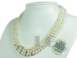 three rows 6-7mm white potato freshwater pearl necklace