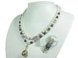 double rows white and black rice freshwater pearl necklace
