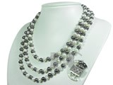 three-strand 7-8mm white and black potato freshwater pearl necklace