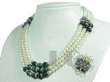 elegant three rows white freshwater jewelry pearl necklace