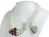 nice three rows 6-7mm white freshwater jewelry pearl necklace
