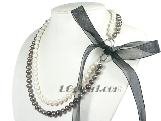 7-8mm white and black freshwater pearl necklace