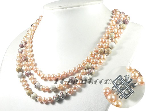 7-8mm potato shape pink freshwater pearl necklace