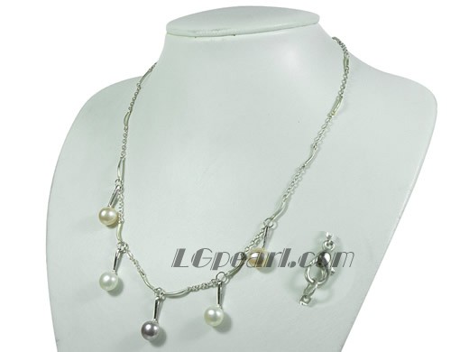 9-9.5mm multicolor bread freshwater pearl tin up necklace