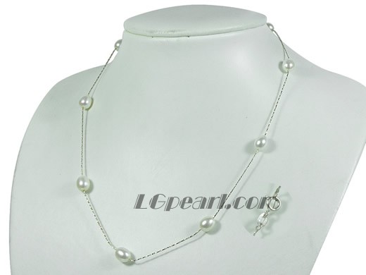nice white rice freshwater pearl tin up necklace