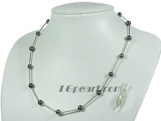 black potato freshwater pearl sterling silver tin up necklace