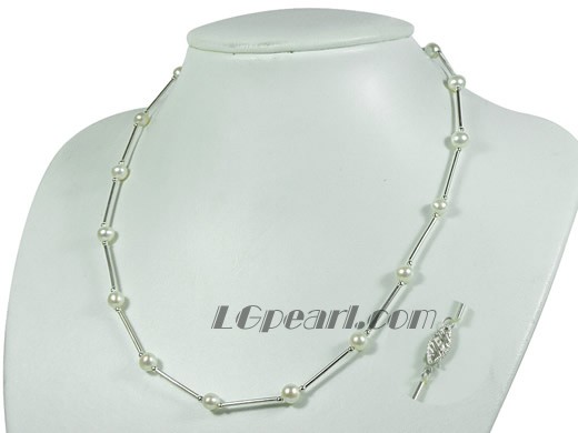 white potato freshwater pearl sterling silver tin up necklace
