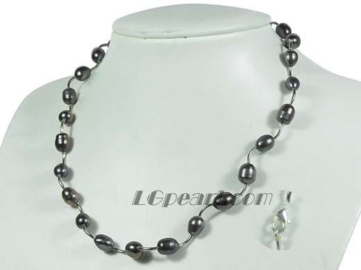 6-7mm black potato freshwater pearl tin up necklace