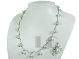 handmade white rice pearl tin cup necklace