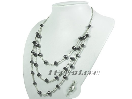 three rows 7-8mm potato pearl tin up necklace