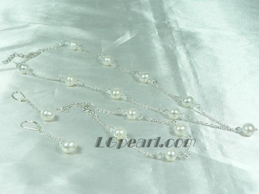 tin cup style white potato pearl and clear crystal jewelry set