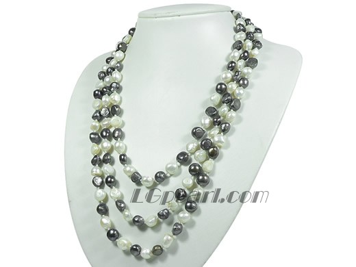 10-11mm white and black nugget freshwater pearl rope necklace