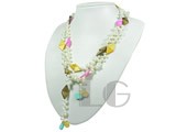multicolor shell and white top drilled pearls rope necklace