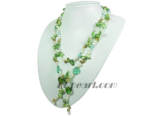 green blister pearl and white top drilled pearl rope necklace