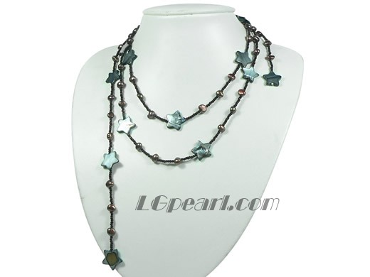 shell and coffee nugget freshwater pearl opera necklace