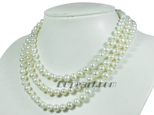 beautiful 7-8mm white potato freshwater pearl rope neckace
