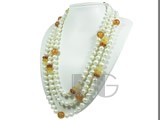 natural ambers and white potato pearl rope necklace