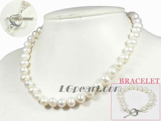 8-9mm white potato shape freshwater pearl set