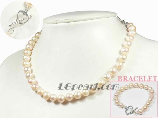 8-9mm pink potato shape freshwater pearl set