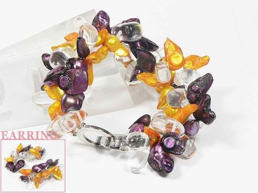 7*10mm orange and purple blister shape freshwater pearl set