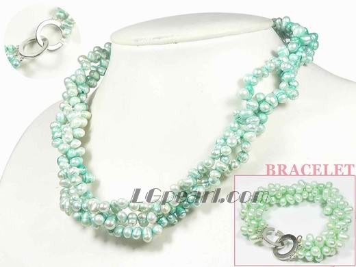 6-7mm grass green top-drilled freshwater pearl set