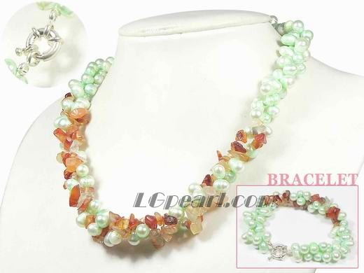 5-6mm grass green potato shape top-drilled freshwater pearl set