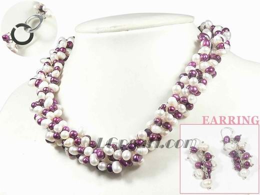 6-7mm white and purple potato shape top-drilled freshwater pearl set