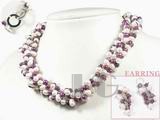 6-7mm white and purple potato shape top-drilled freshwater pearl set