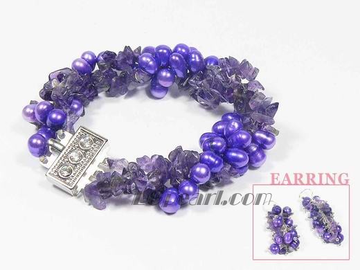 6-7mm purple potato shape top-drilled freshwater pearl set