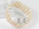 3 rows 7-7.5mm pink color bread freshwater pearl bracelet