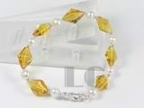 6-7mm white potato pearl bracelet with 8*14mm yellow crystal